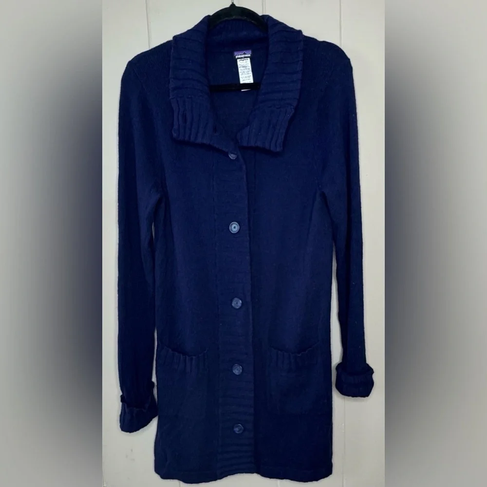 Patagonia Lambswool Blend Long Button Up Sweater Coat Womens Size Medium